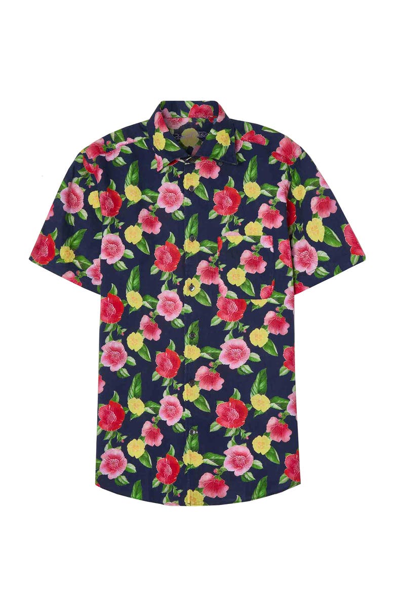 Robert Talbott Morgan Printed Linen Short Sleeve Shirt, Alternate, color, Navy