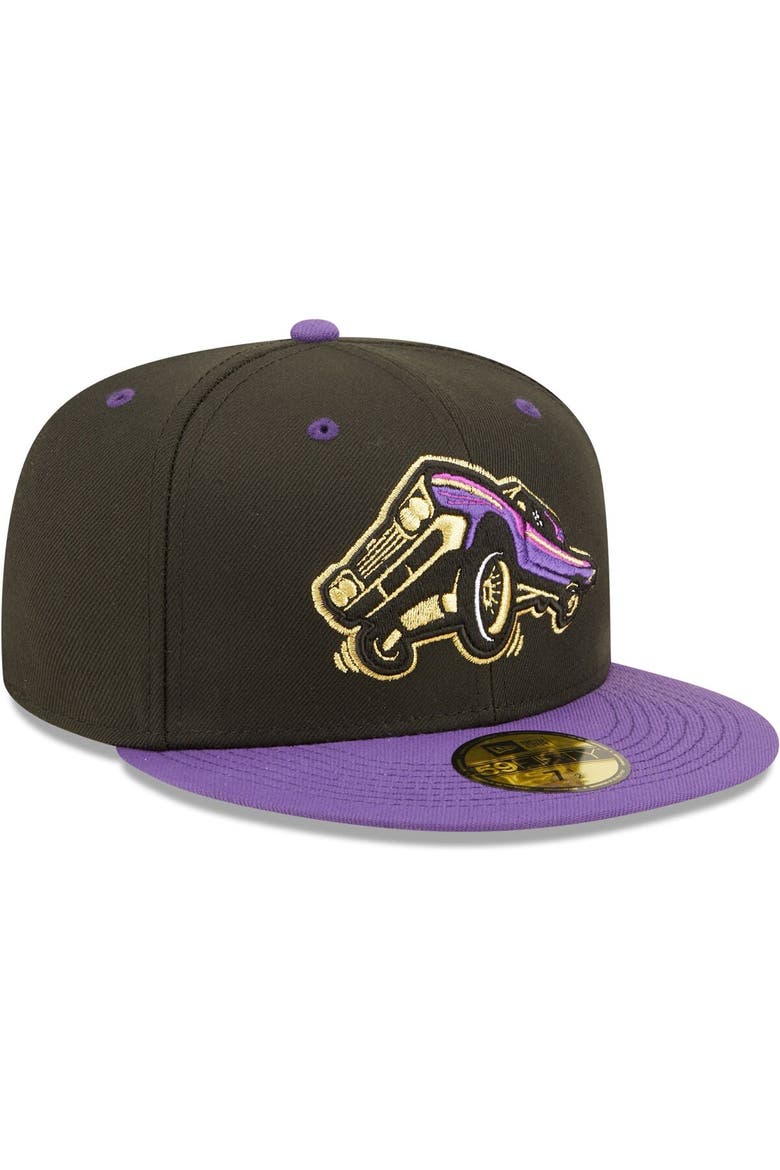 Men's New Era Black/Purple Lowriders de Fresno Copa De La Diversion 59FIFTY Fitted Hat, Alternate, color, Black