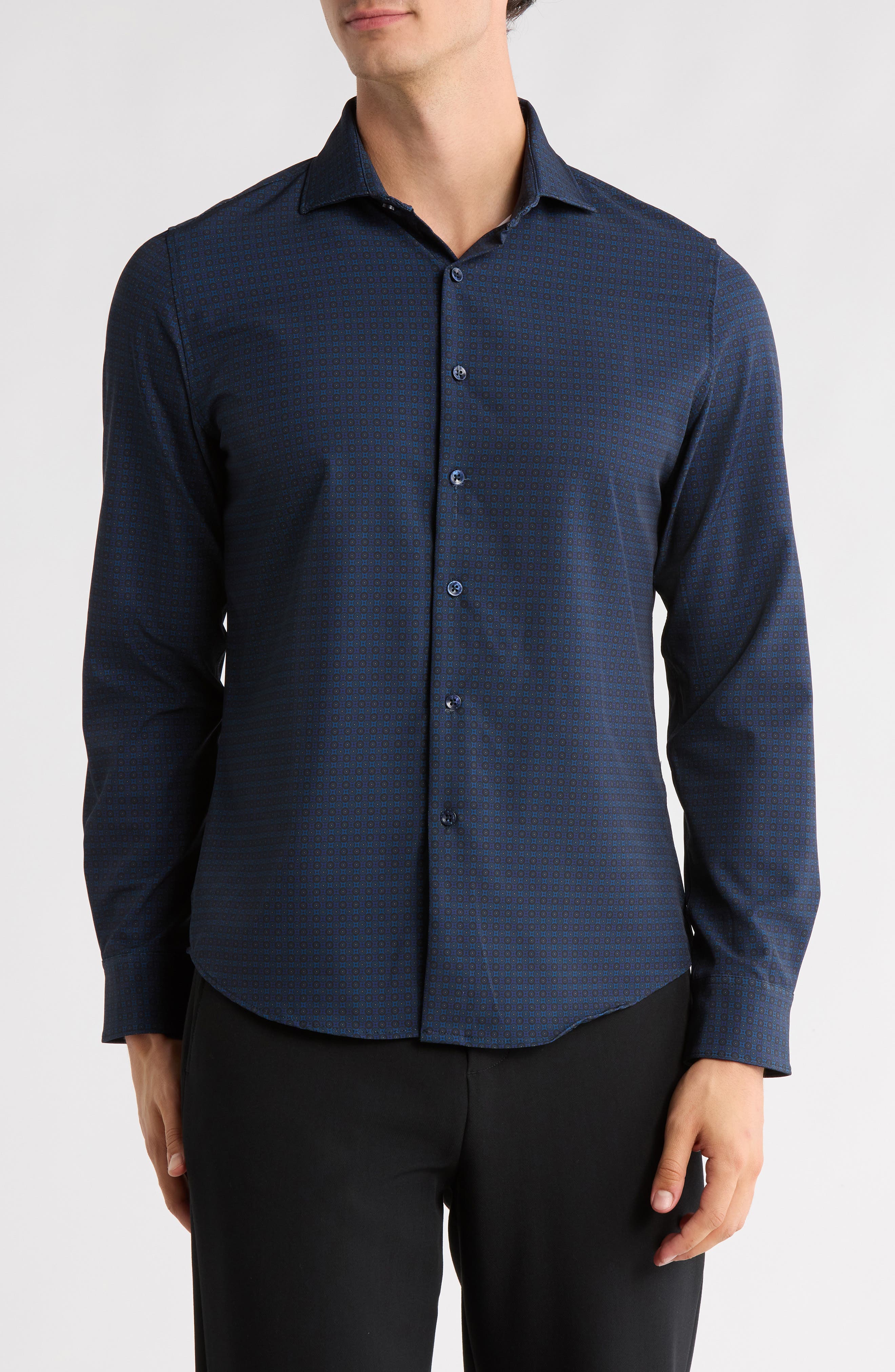 DENIM AND FLOWER Geometric Medallion Print Long Sleeve Button-Up Shirt