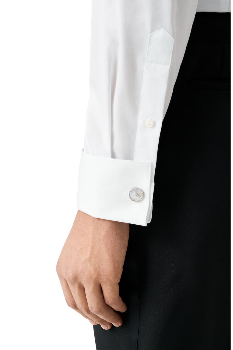 Slim Fit White Bibbed Cotton Tuxedo Shirt, Alternate, color, WHITE
