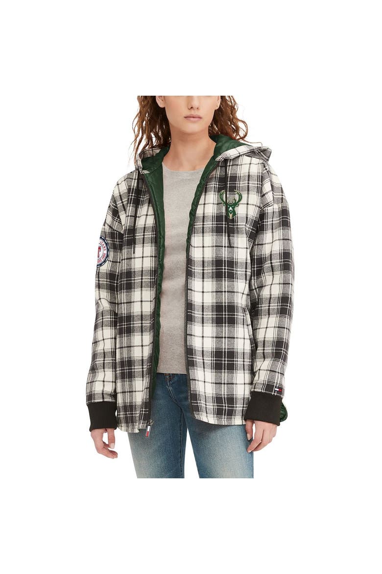 Women's Tommy Jeans Black/Cream Milwaukee Bucks Molly Flannel Full-Zip Hoodie, Alternate, color, Black