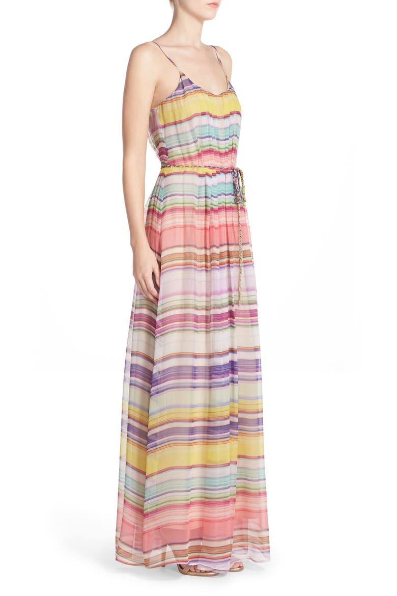 Belted Stripe Silk Maxi Dress, Alternate, color, GREEN MULTI