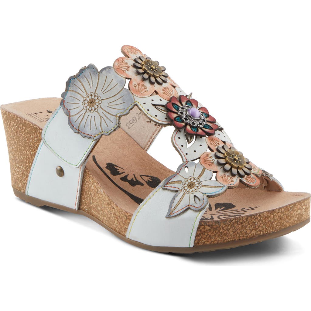 L'artiste By Spring Step Prettypetals Platform Wedge Slide Sandal In White Multi