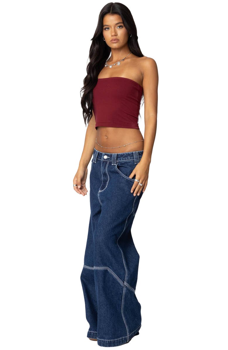 EDIKTED Basic Crop Tube Top, Alternate, color, Burgundy
