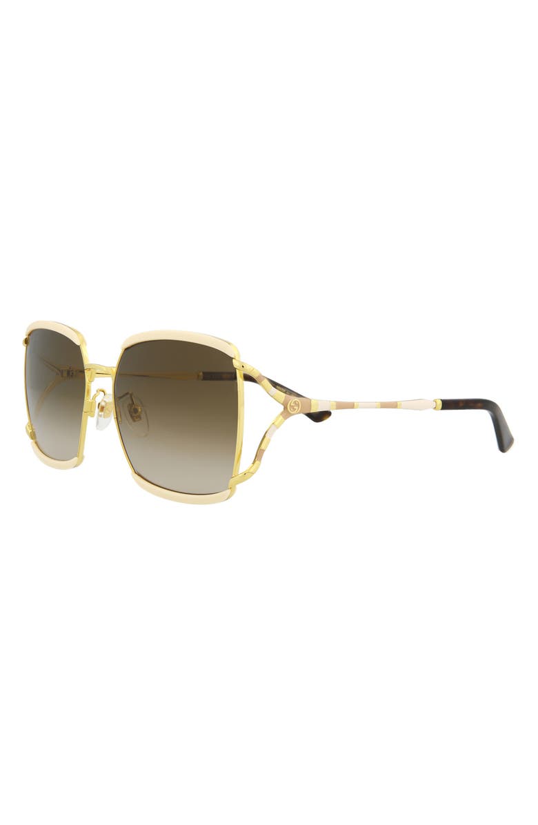 Gucci 59mm Gradient Rectangular Sunglasses, Alternate, color, Ivory Gold Brown