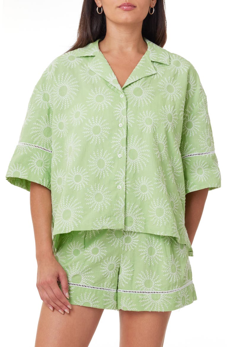 Embroidered Cotton & Linen Camp Shirt, Main, color, PISTACHIO