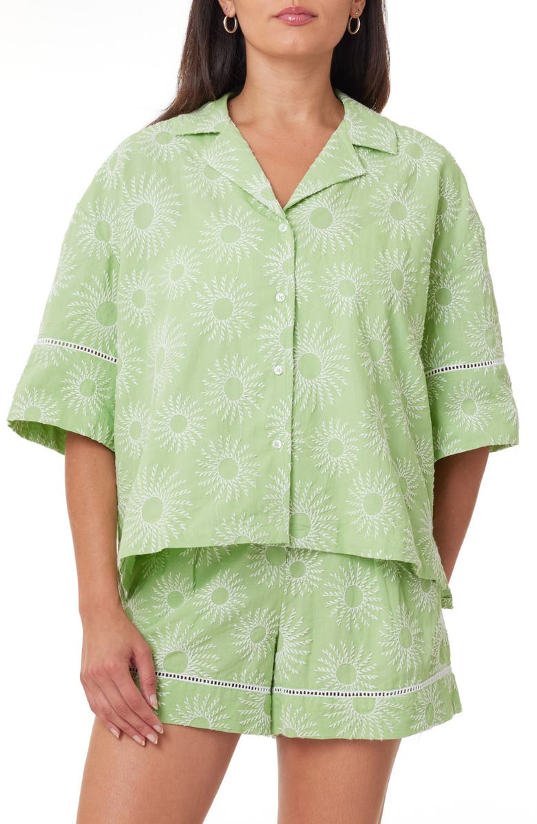 Scotch & Soda Embroidered Cotton & Linen Camp Shirt, Main, color, Pistachio