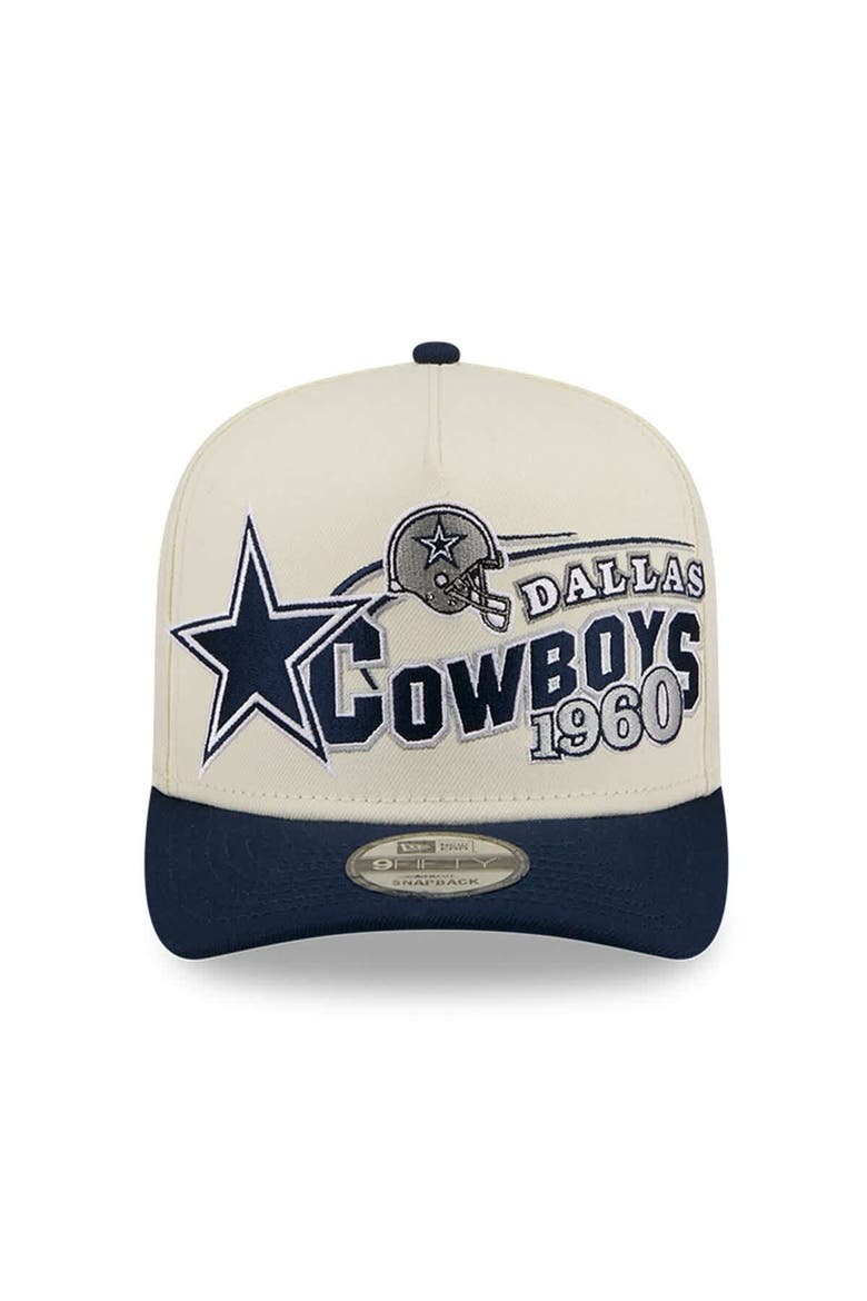 Men's New Era  Cream/Navy Dallas Cowboys Classic A-Frame 9FIFTY Adjustable Hat, Alternate, color, Cream