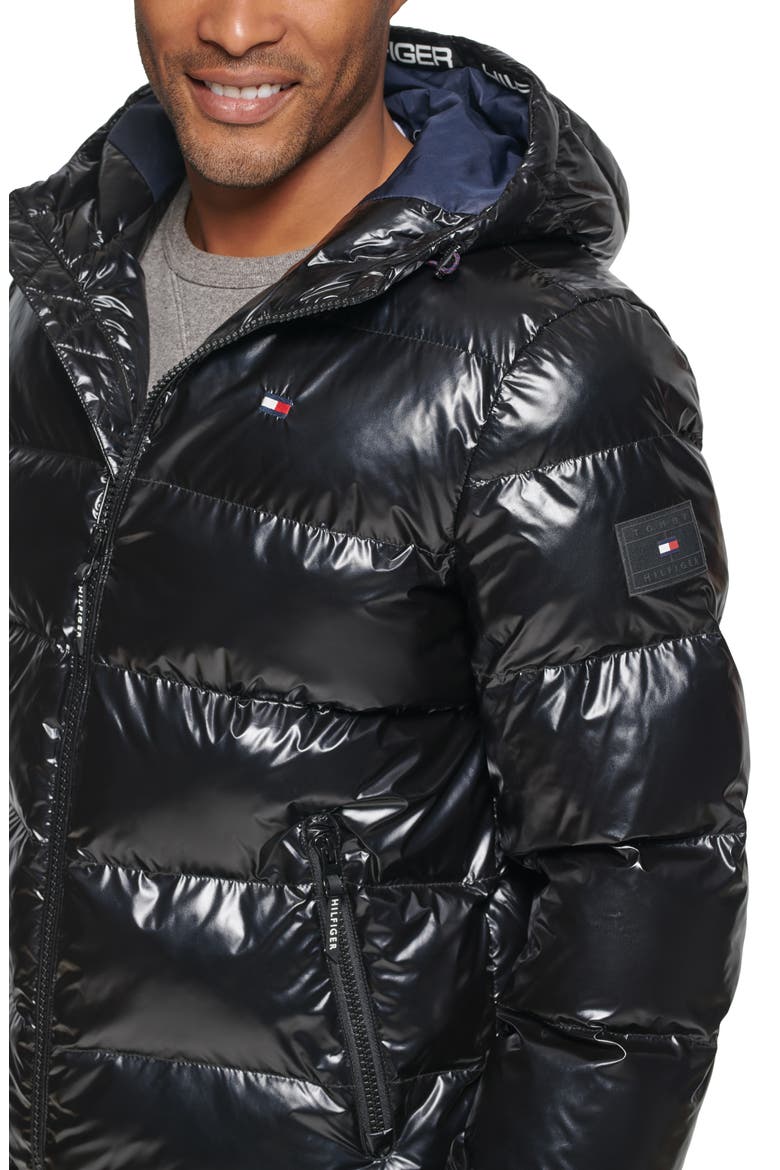 Quilted Puffer Hooded Mid Length Jacket, Alternate, color, BLACK