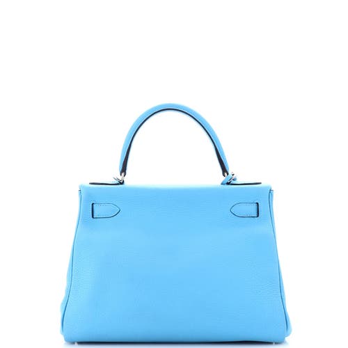 Pre-owned Hermes Hermes Kelly Handbag Blue Clemence With Palladium Hardware 28