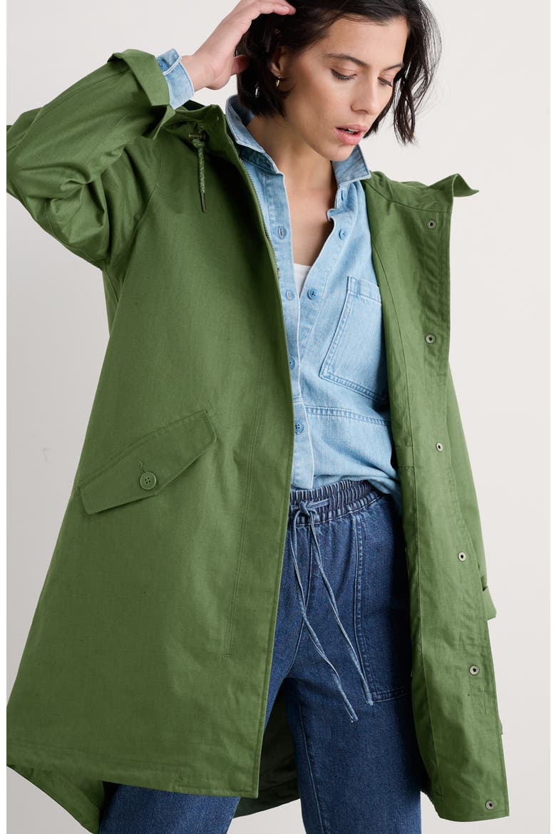 Seafaring Waterproof Linen & Cotton Hooded Coat, Alternate, color, HEATH