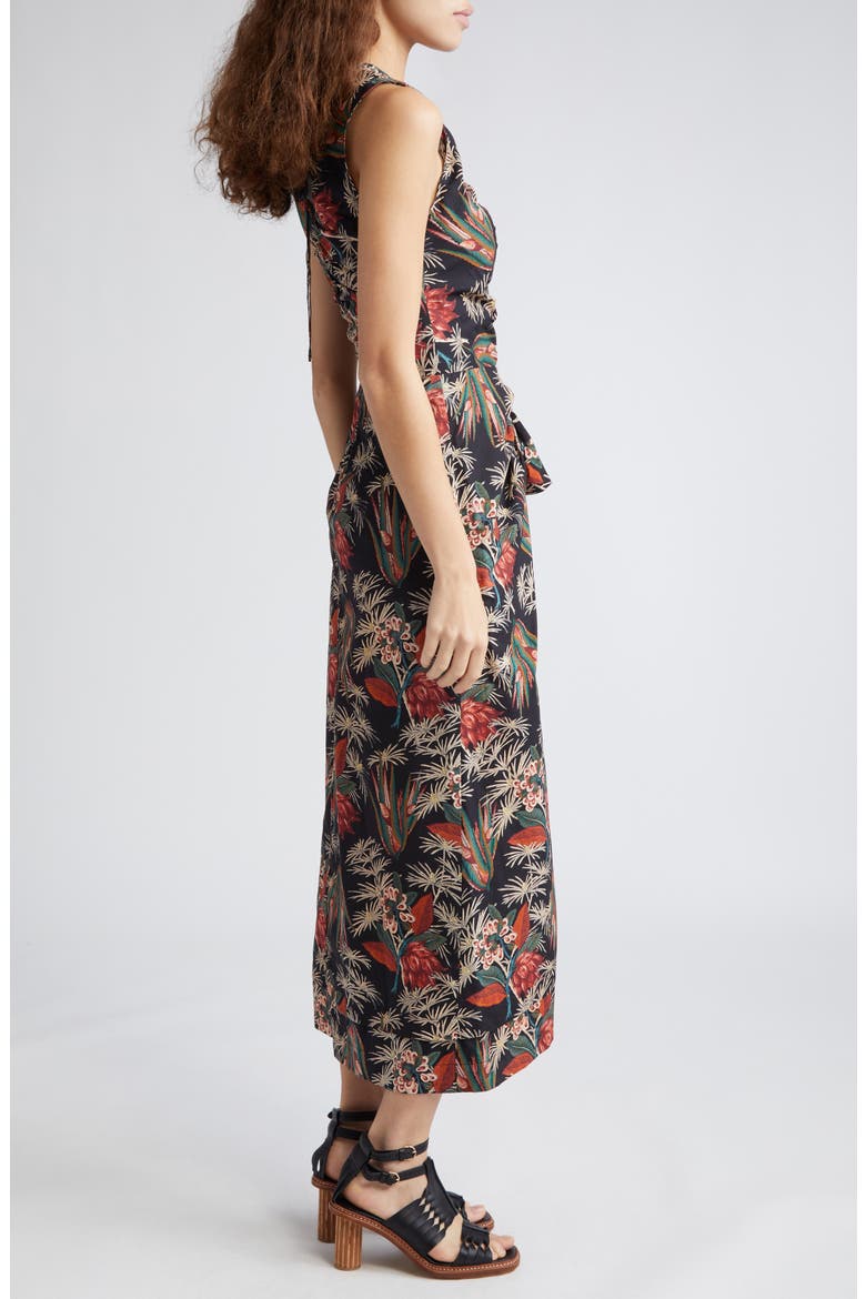 Edlyn Floral Ruffle Detail Cotton Midi Dress, Alternate, color, ANTHURIUM