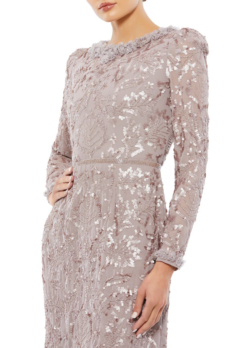 Embellished High Neck Puff Sleeve Fitted Dress, Alternate, color, MAUVE