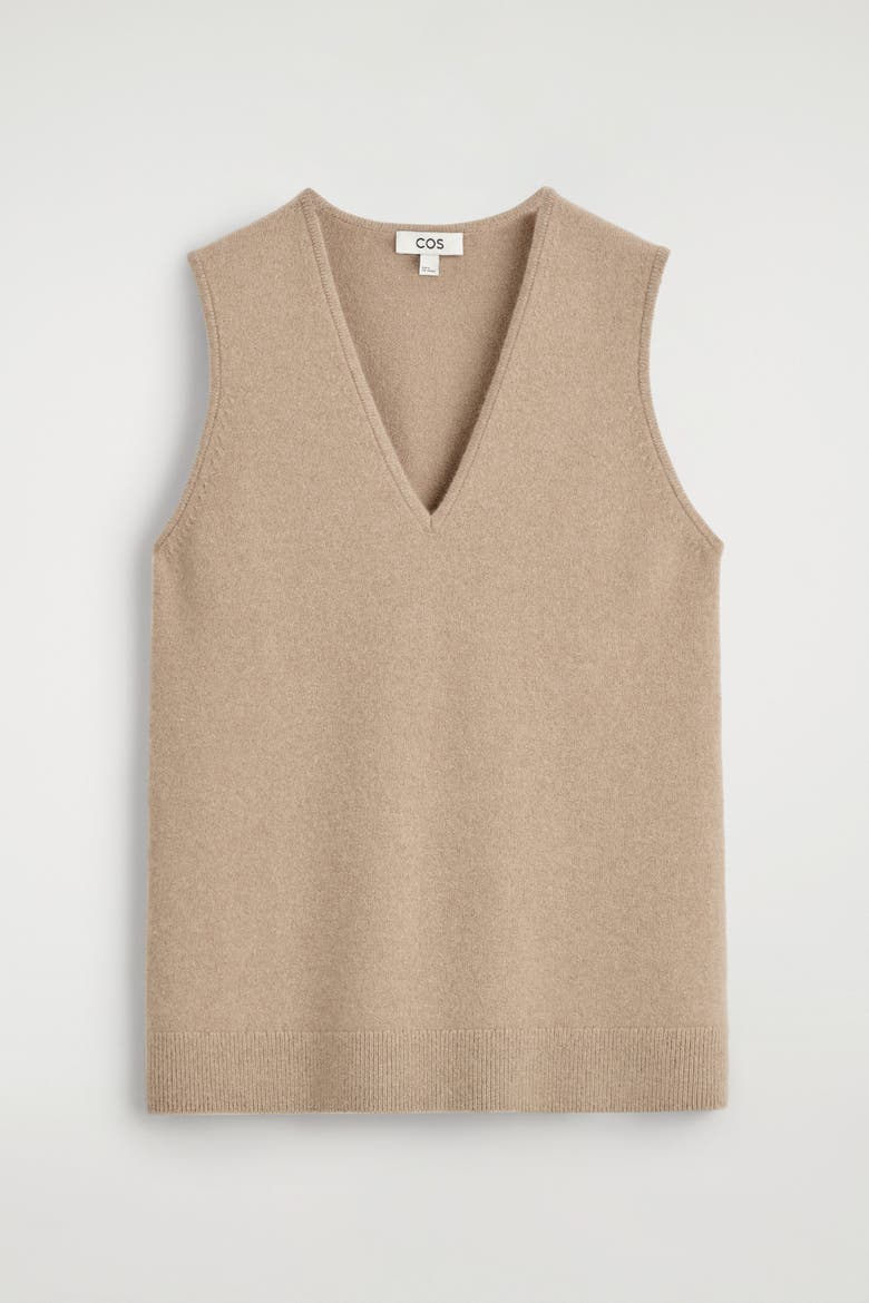 Wool V-Neck Tunic Vest, Alternate, color, BEIGE MÉLANGE