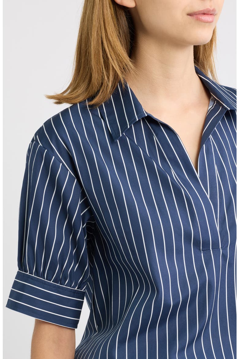 The Stripe Cotton Popover Top, Alternate, color, NAVY MULTI STRIPE