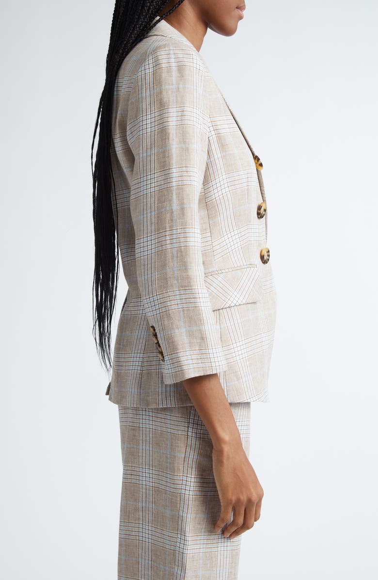 Veronica Beard Empire Plaid Linen Dickey Jacket, Alternate, color, Khaki Multi