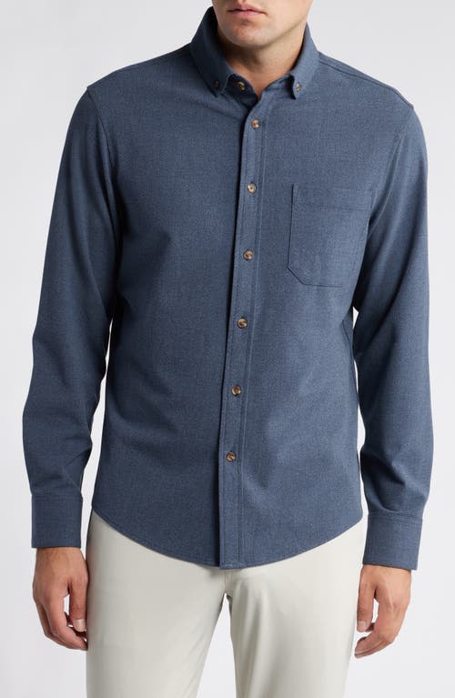 Mizzen+Main City Trim Fit Solid Stretch Flannel Button-Down Shirt in Navy Heather 