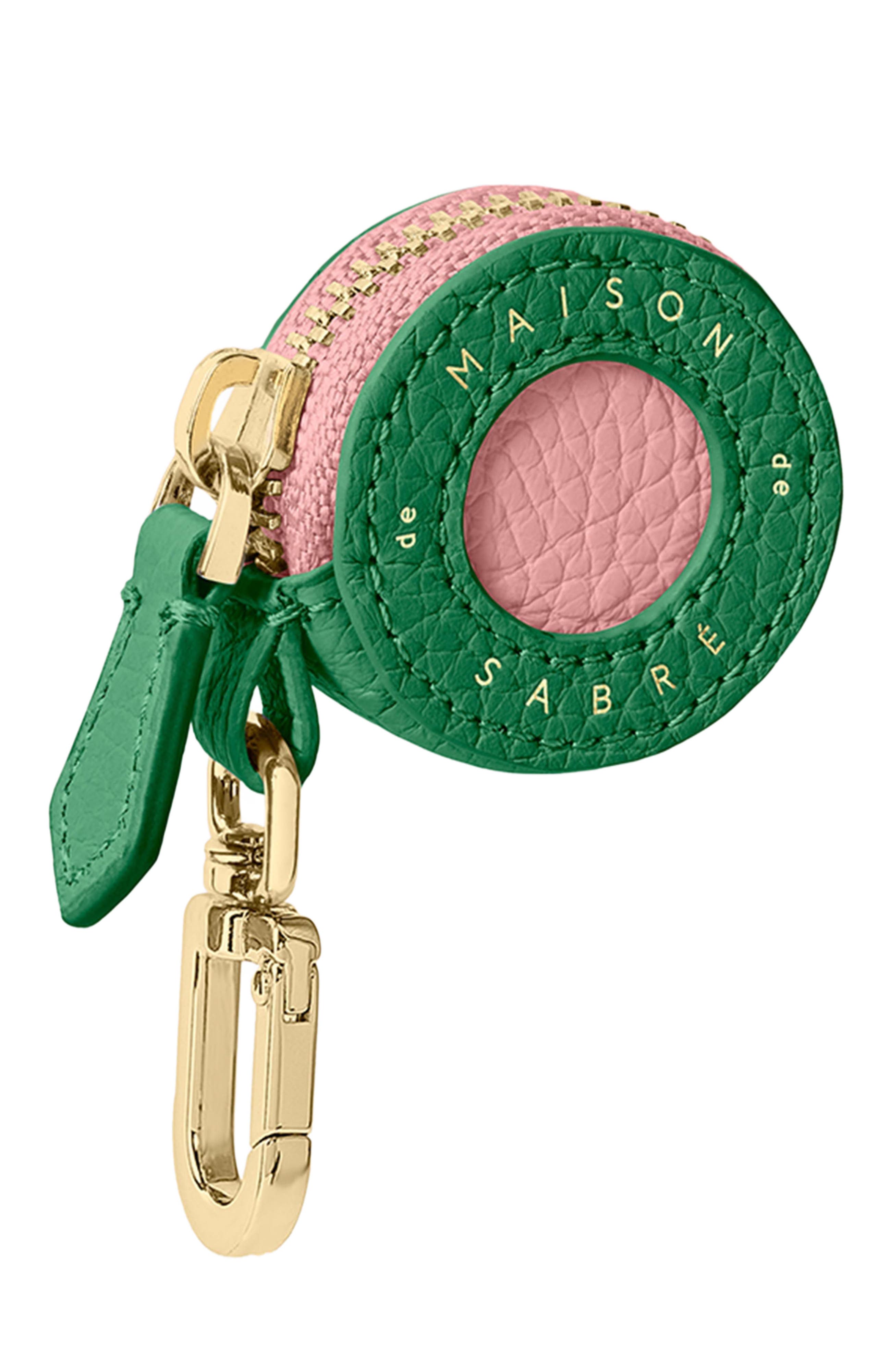 MAISON de SABRÉ Leather AirTag Charm, Alternate, color, Emerald Pink