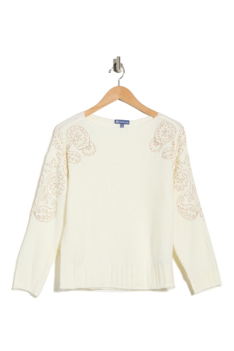 Embroidered Pullover Sweater, Alternate, color, WINTER WHITE
