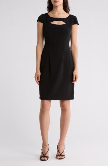 Connected Apparel Keyhole Neck Sheath Dress In Black