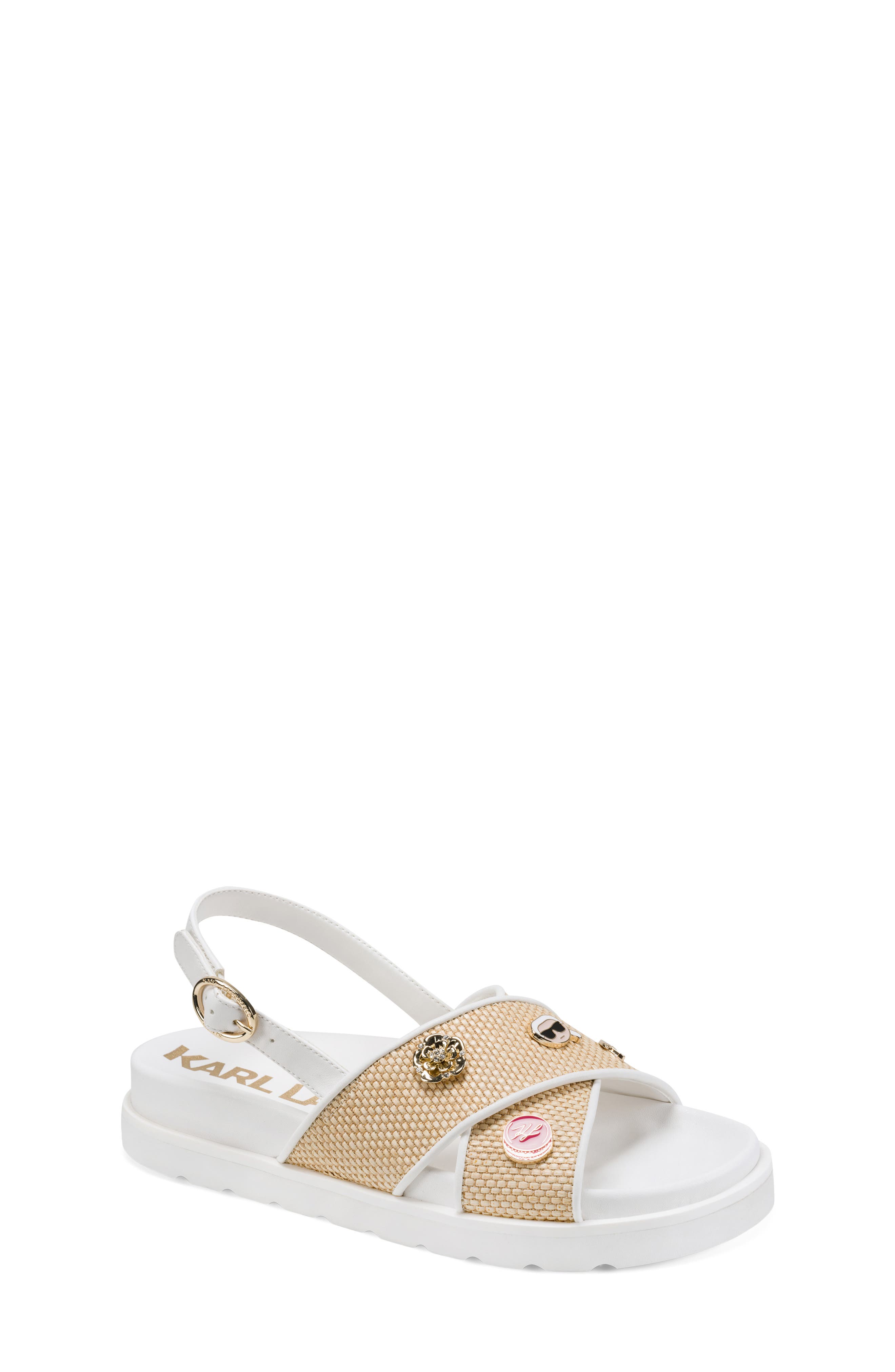 KARL LAGERFELD PARIS Harlan Embellished Slingback Sandal, Main, color, Natural/ Bright White