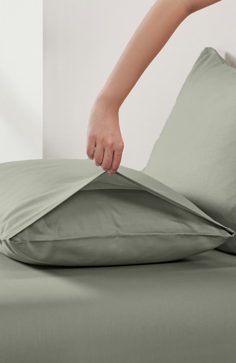 CALIFORNIA DESIGN DEN Signature Comfort 100% Egyptian Cotton Cool Percale Sheet Set, Alternate, color, Sage Mist - Grey Tone