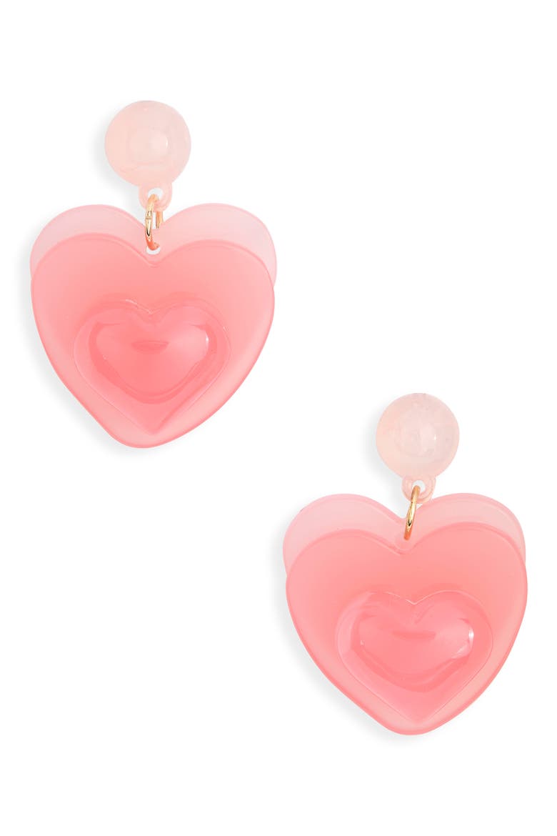 Valentine's Day Resin Heart Drop Earrings, Main, color, PINK MULTI- GOLD