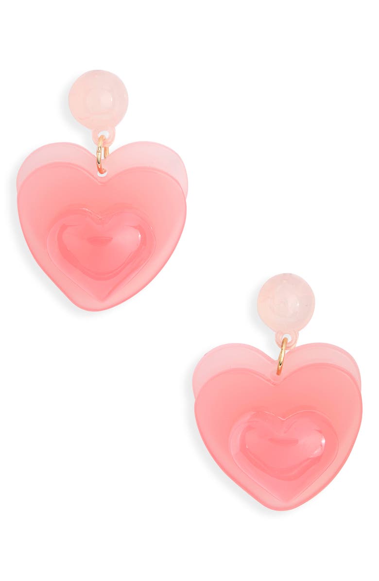 Leith Valentine's Day Resin Heart Drop Earrings, Main, color, Pink Multi- Gold