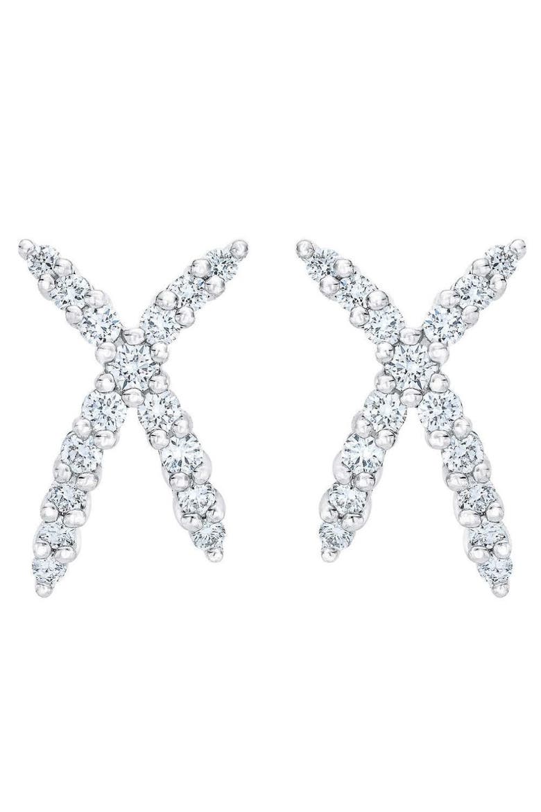 1/2Ct T.W. Diamond Fashion Women's X Shape Lab Grown Earrings 10k Gold Studs, Alternate, color, White Gold