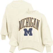 PRESSBOX Women's Pressbox Natural Michigan Wolverines Oversized Waist-Length Crewneck Sweatshirt