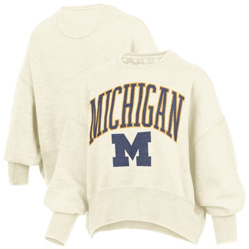 Pressbox Natural Michigan Wolverines Oversized Waist-length Crewneck Sweatshirt In Neutral