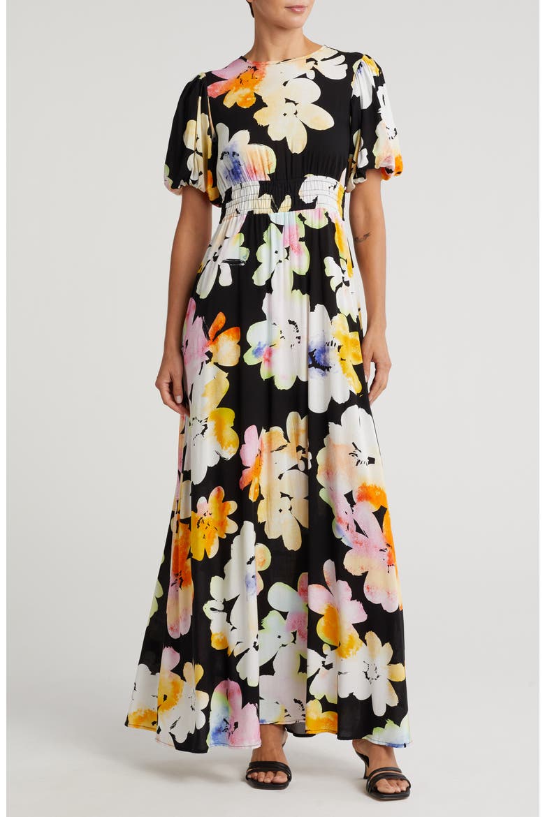 Ophelia Puff Sleeve Maxi Dress, Main, color, BLURRED WATER FLOWER