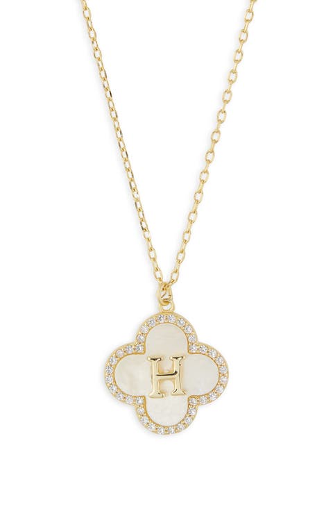 Clover Mother-of-Pearl Initial Pendant Necklace