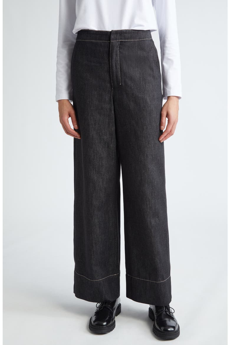 Omelia Wide Leg Cotton Trousers, Main, color, BLACK
