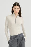 Brunello Cucinelli Virgin wool and cashmere lightweight ribbed turtleneck sweater with precious half zip
