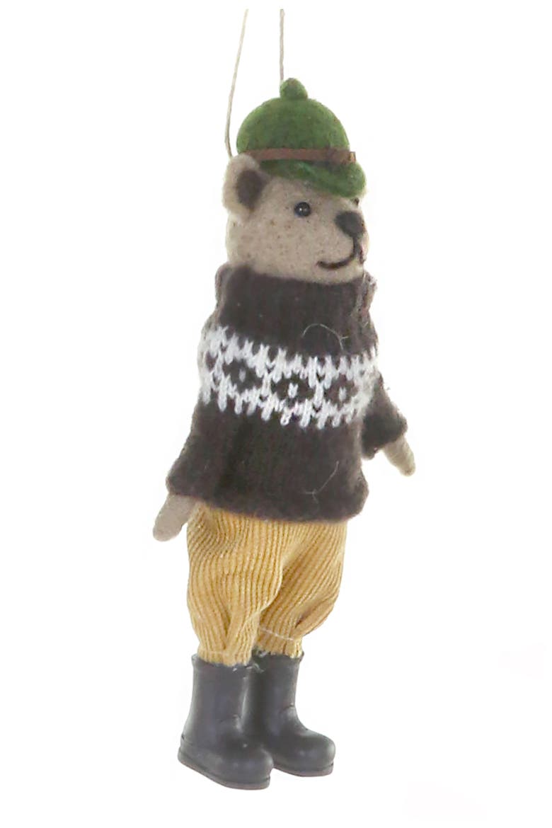 Preppy Ugly Sweater Bear Ornament, Main, color, BROWN MULTI