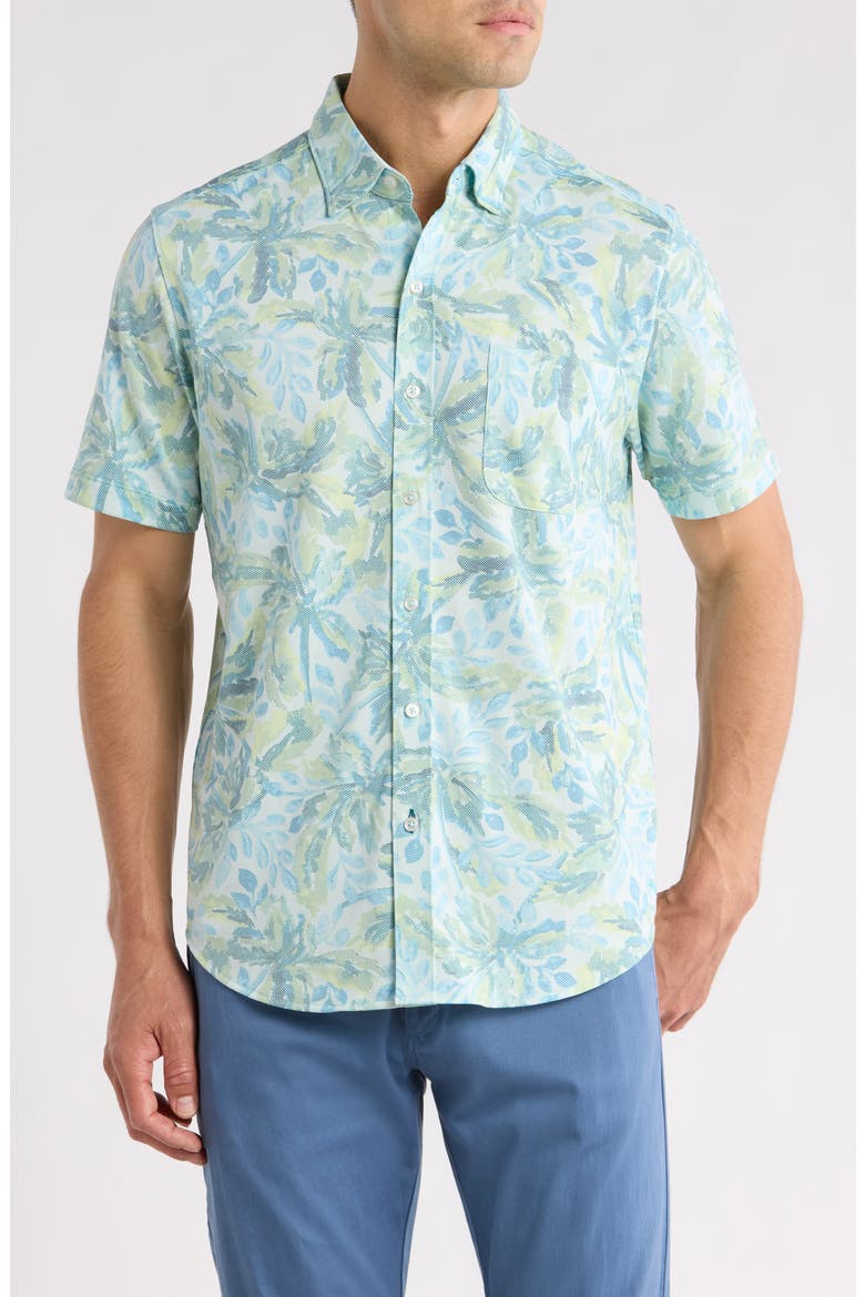 San Lucio Sea Shade IslandZone® Knit Short Sleeve Cotton Blend Button-Up Shirt, Main, color, PALE OPAL