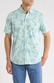 Tommy Bahama San Lucio Sea Shade IslandZone® Knit Short Sleeve Cotton Blend Button-Up Shirt