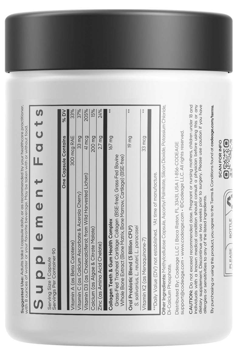 Teeth & Gums Vitamins + Collagen & Probiotics Supplement, Alternate, color, White