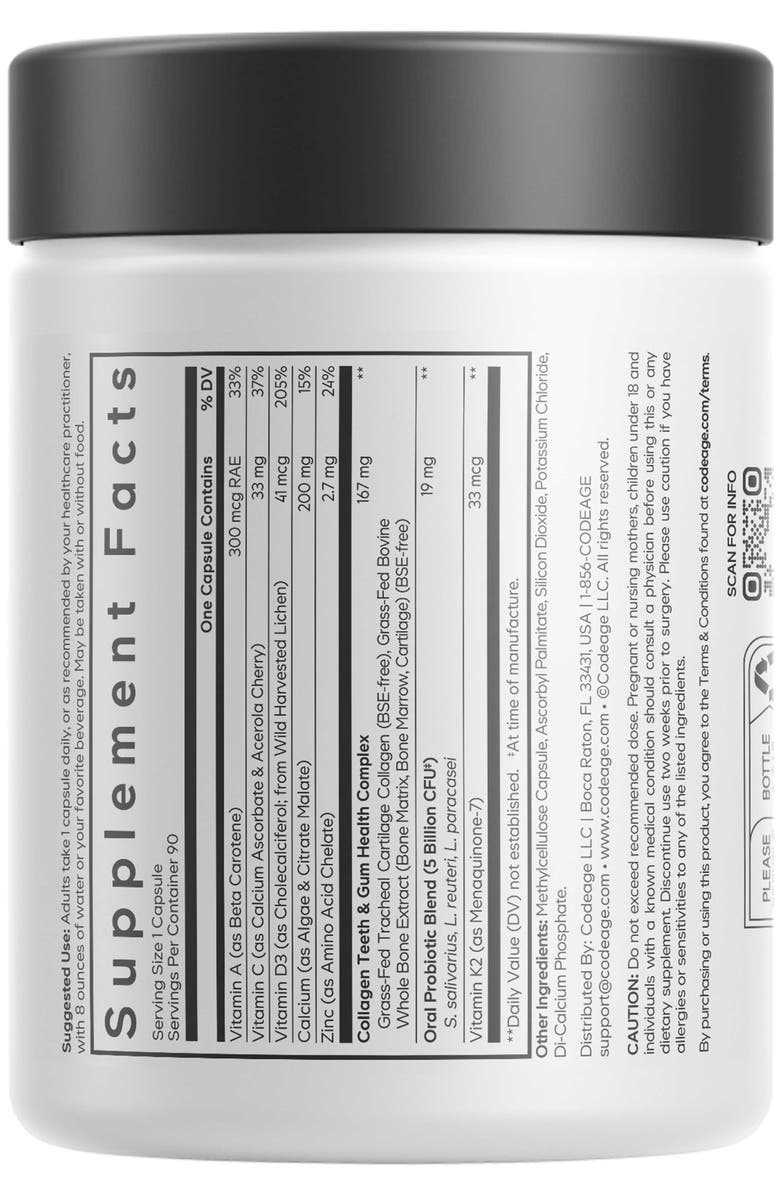 Codeage Teeth & Gums Vitamins + Collagen & Probiotics Supplement, Alternate, color,