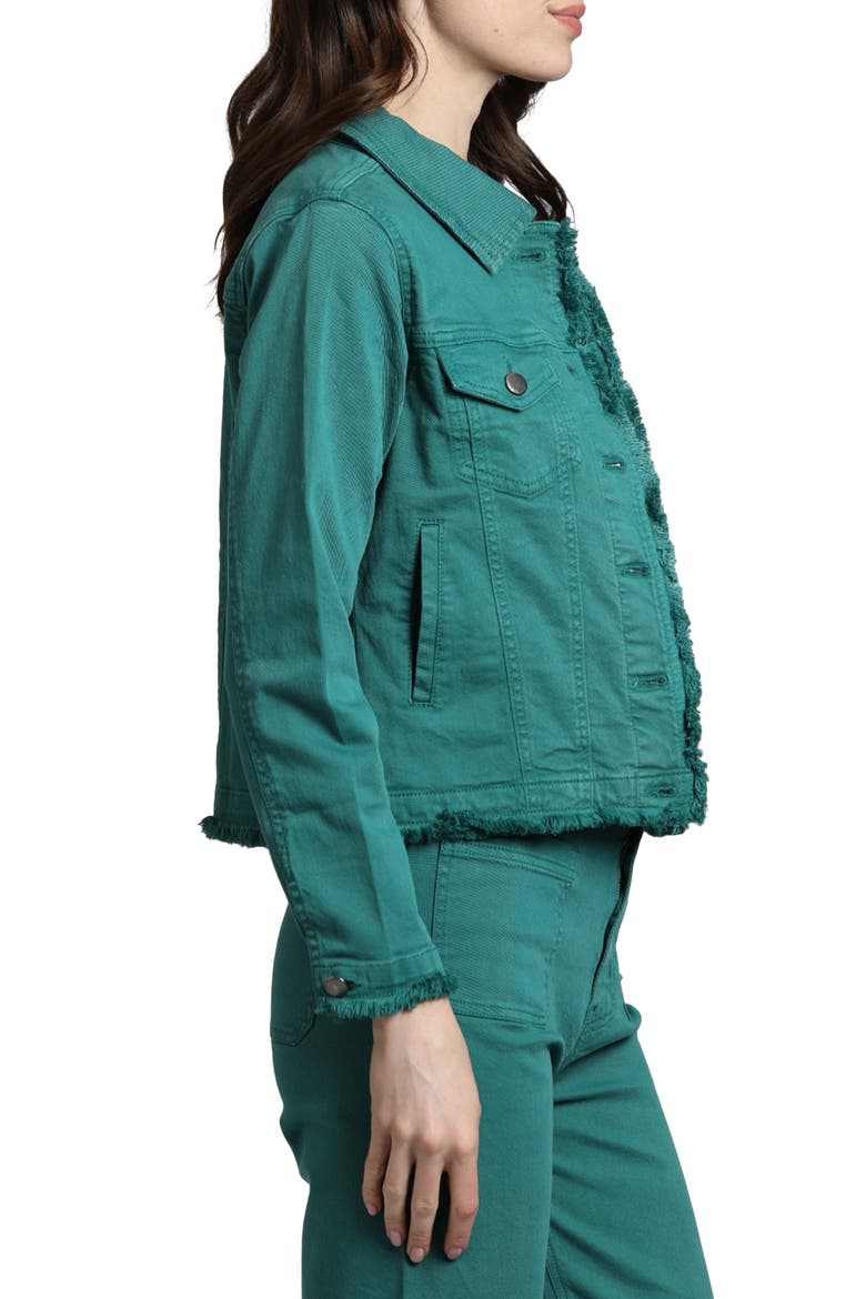 Frayed Denim Jacket, Alternate, color, FOREST GREEN
