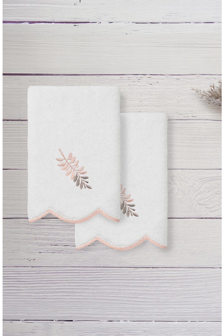 Fern Toss Scalloped 2-Piece Fingertip Towel Set, Alternate, color, WHITE/ PINK
