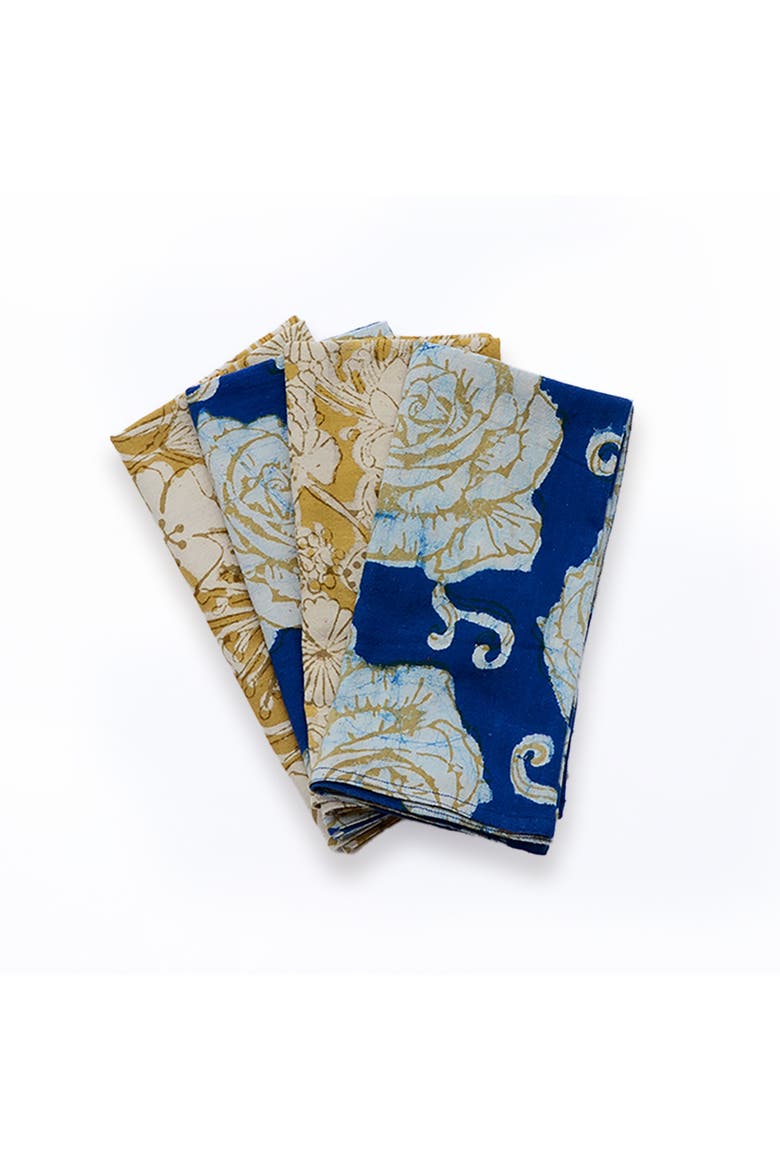 Mix & Match Block Print Cotton Napkins, Main, color, Gold