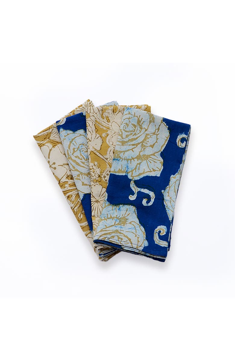 Ichcha Mix & Match Block Print Cotton Napkins, Main, color, Gold