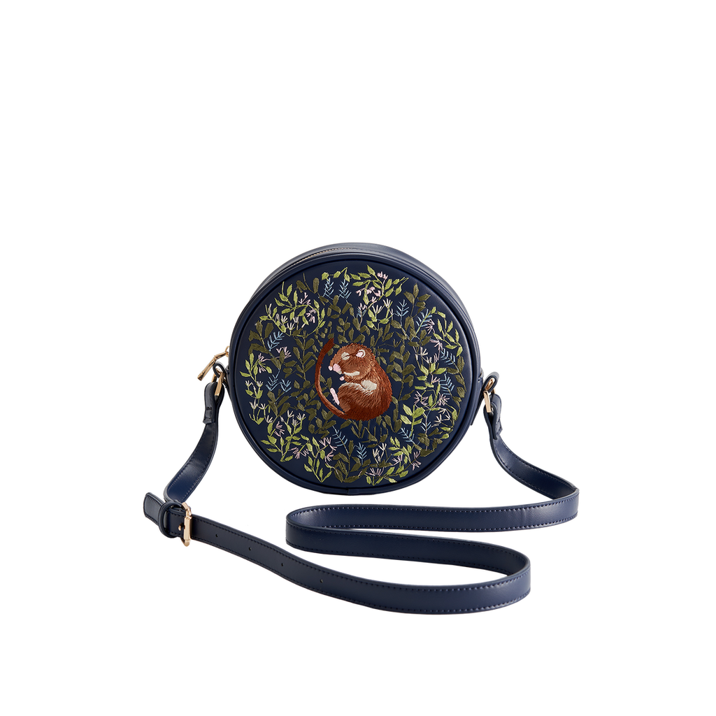 Fable England Chloe Circle Bag Embroidered Dormouse Navy In Blue