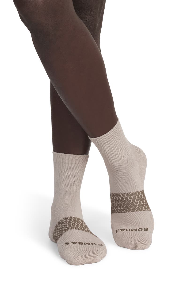 Bombas Solid Arch Block Quarter Crew Socks, Alternate, color, Natural Taupe