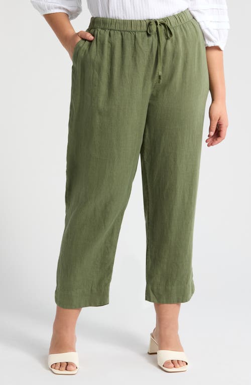 Caslonr Caslon(r) Tie Waist Taper Linen Pants In Green Bronze