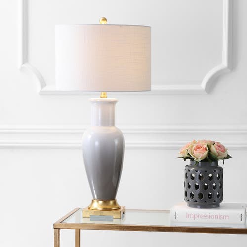 Jonathan Y Dip Dye 31.5" Ceramic Led Table Lamp In White/gray