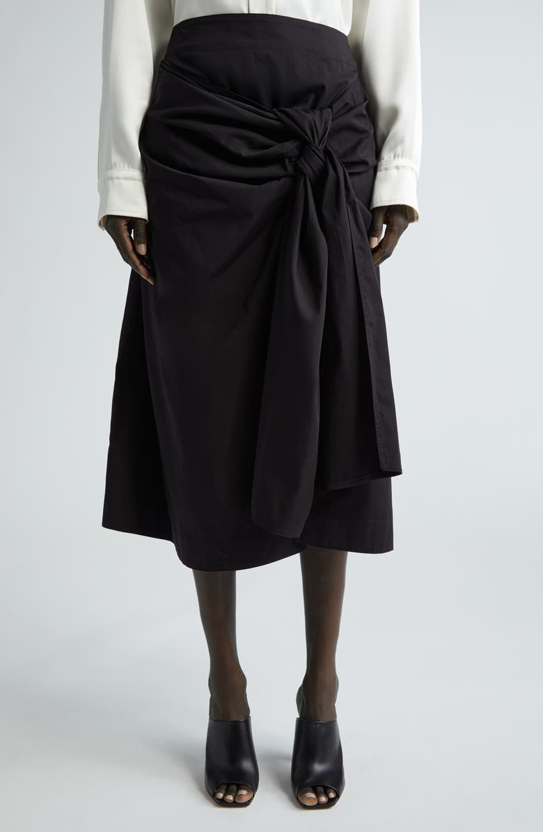 Bottega Veneta Knotted Cotton Poplin Midi Skirt, Main, color,
