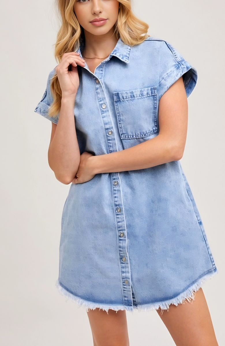 Knit and Lounge Cap Sleeve Denim Shirt Dress, Alternate, color, Light Blue Denim